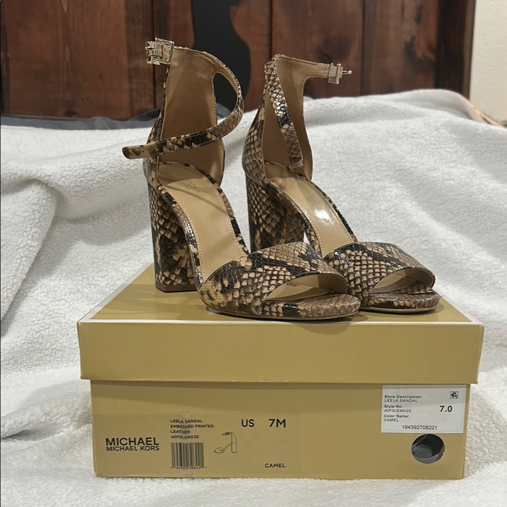 Michael Kors Women's Snake Print Heels - Brown